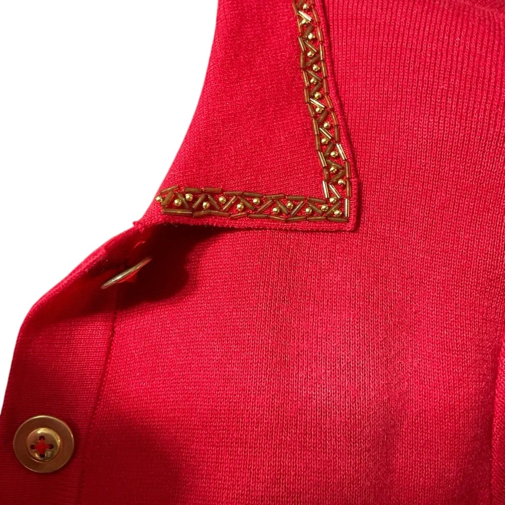 Carol Patterson Knits Women’s Embellished Linen Blend Red. Vintage Cardigan. MED